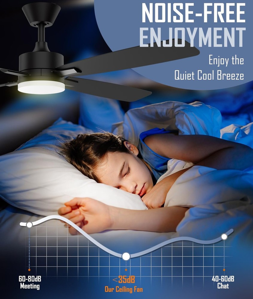 Ceiling Fan, Remote Control Reversible DC Motors, 9CCT Dimmable Timer Noisele...