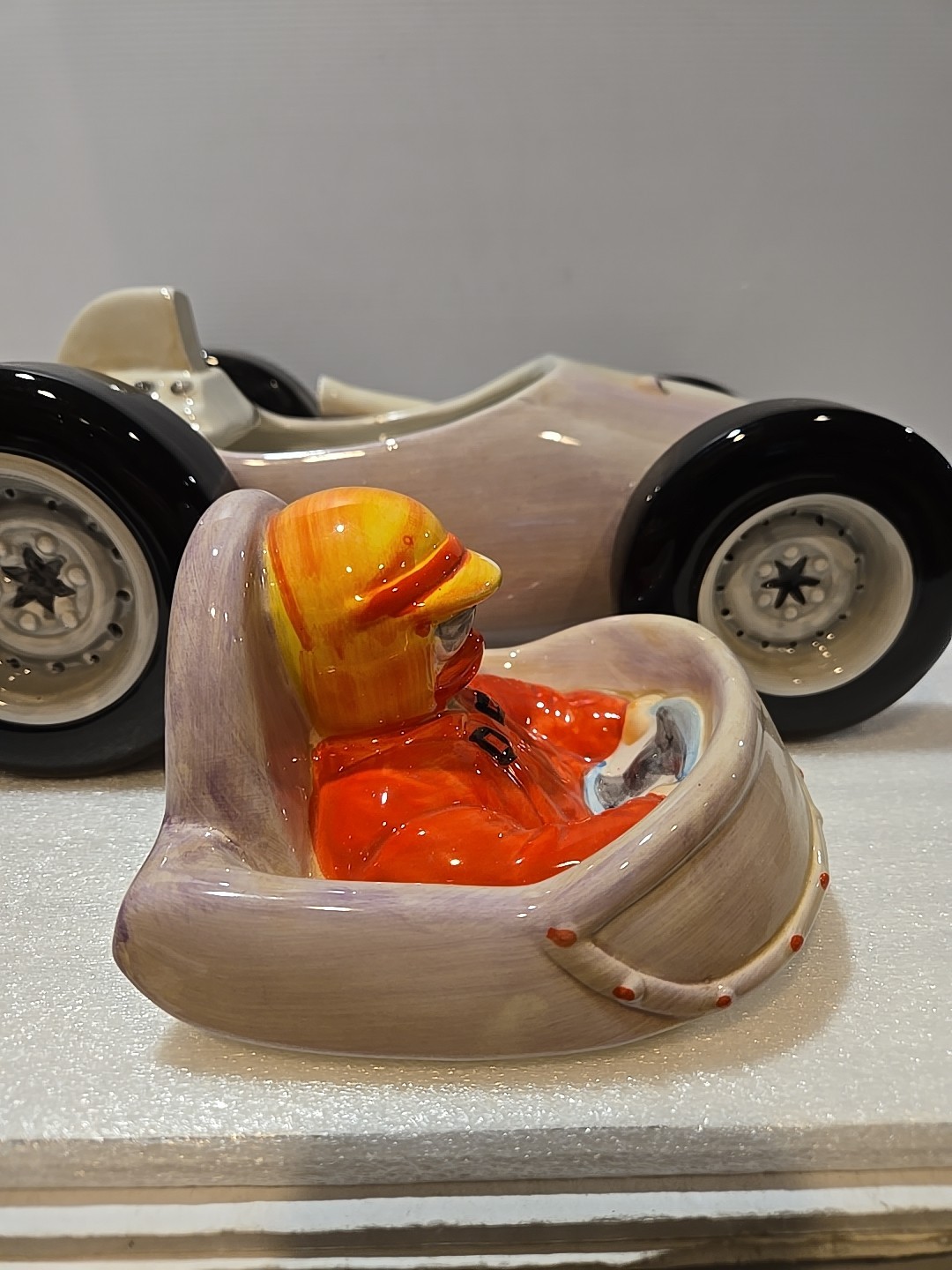 Vintage 2002 Coca-Cola COKE 14" Porcelain Race Car Cookie Jar, Very Good Shape