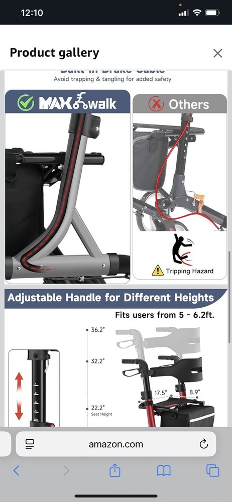 Rollator Walker for Seniors, Lightweight Foldable All Terrain Rolling Walker wit