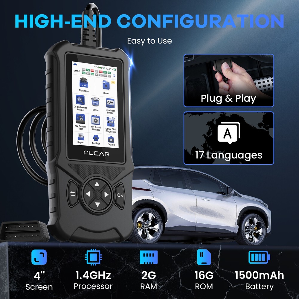 2024 MUCAR CDE900 Car Diagnostic Scanner OBD2 Code Reader Check Engine ABS SRS