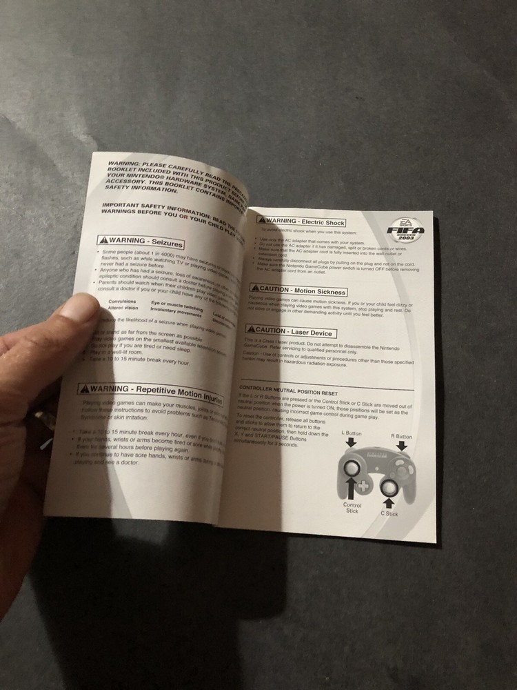 fifa soccer 2003 GameCube manualGameCube manual Only