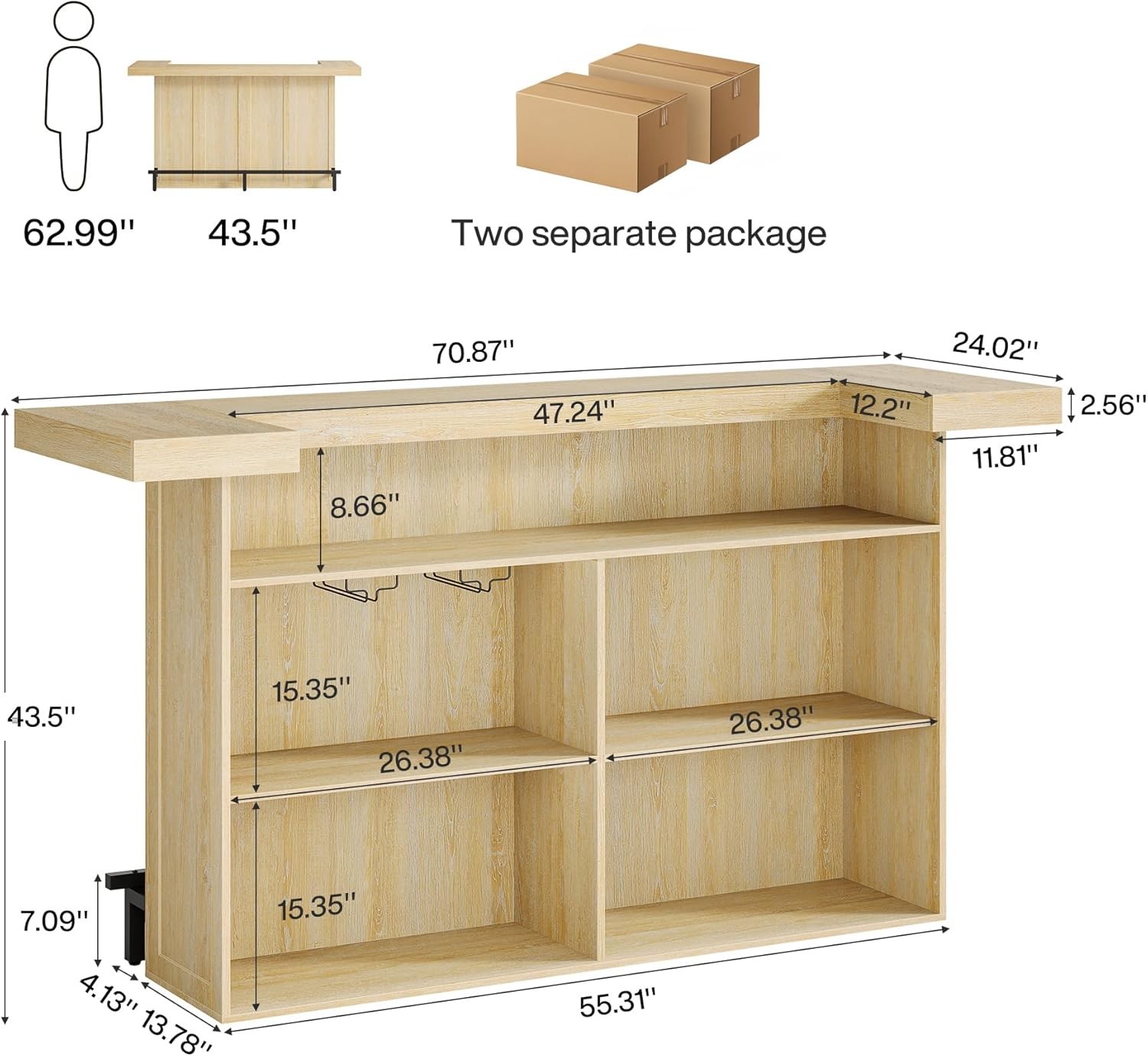 4-Tier Bar Table, 70.9-Inch Large Wooden Home Bar Unit for Home, Patio, Basement