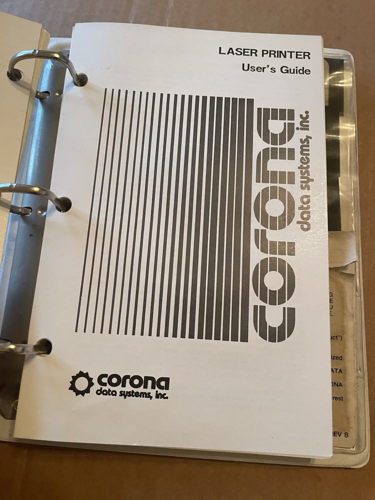 1985 Corona Data Systems Laser Printer Training Session Users Manual W/Software