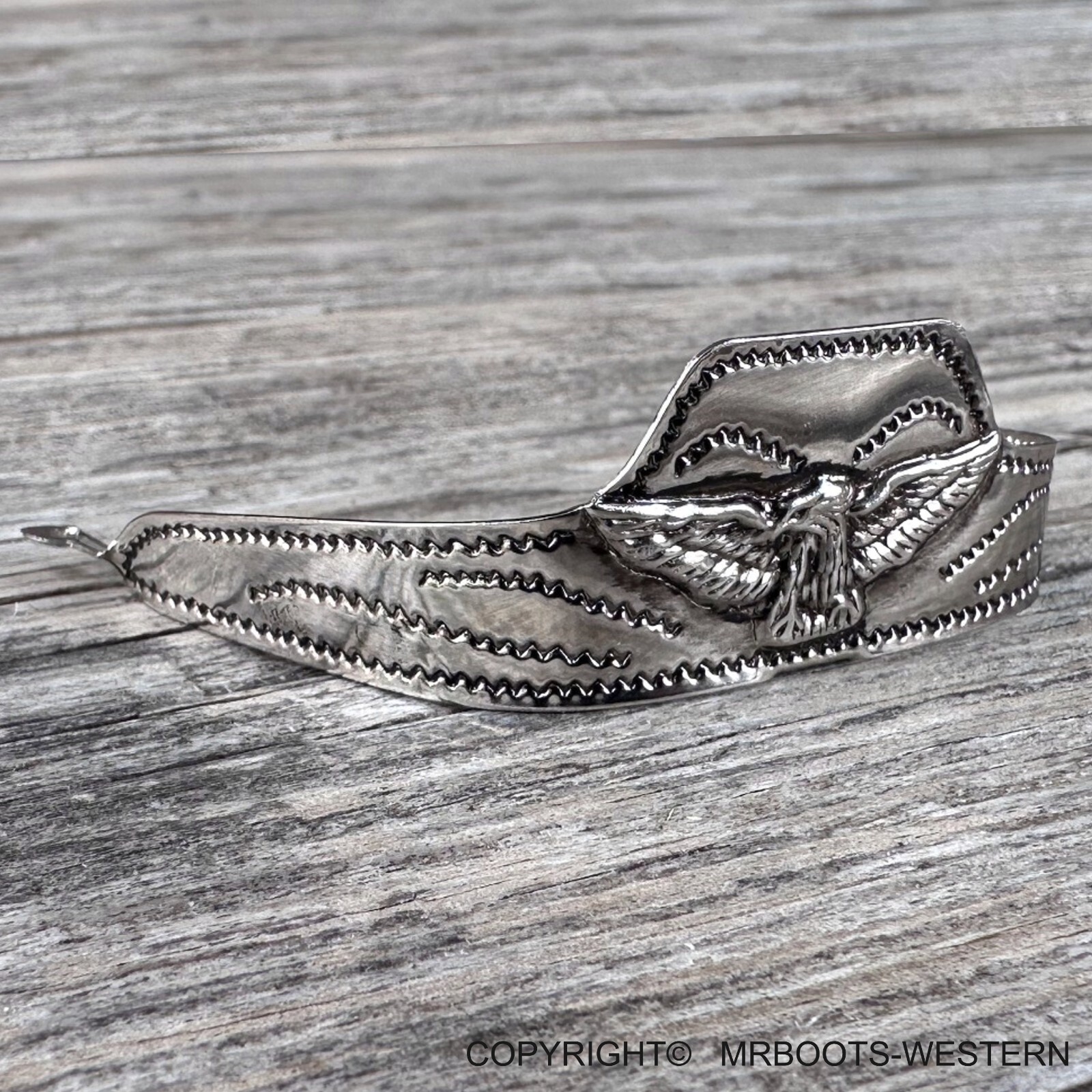 ALM-107TN-E Cowboy Boot Tip Square Toe Nickel & Black with Eagle