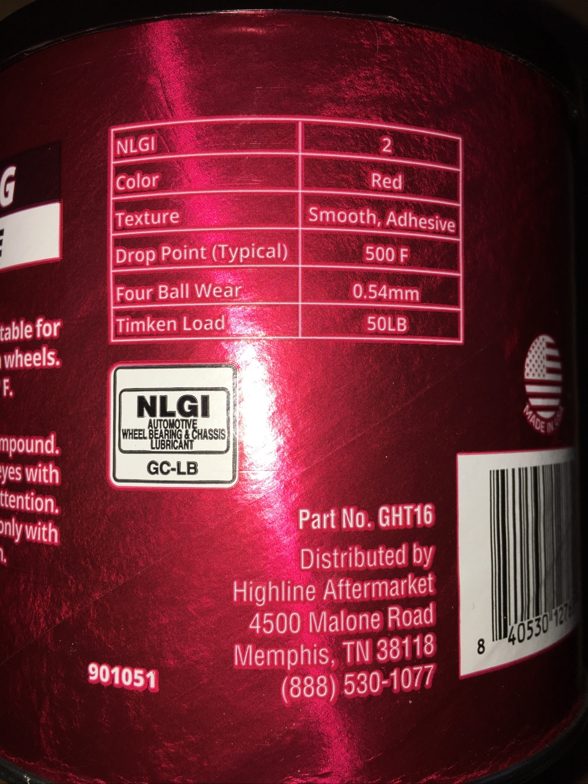 HI TEMP RED WHEEL BEARING GREASE GHT16 1 POUND NEW