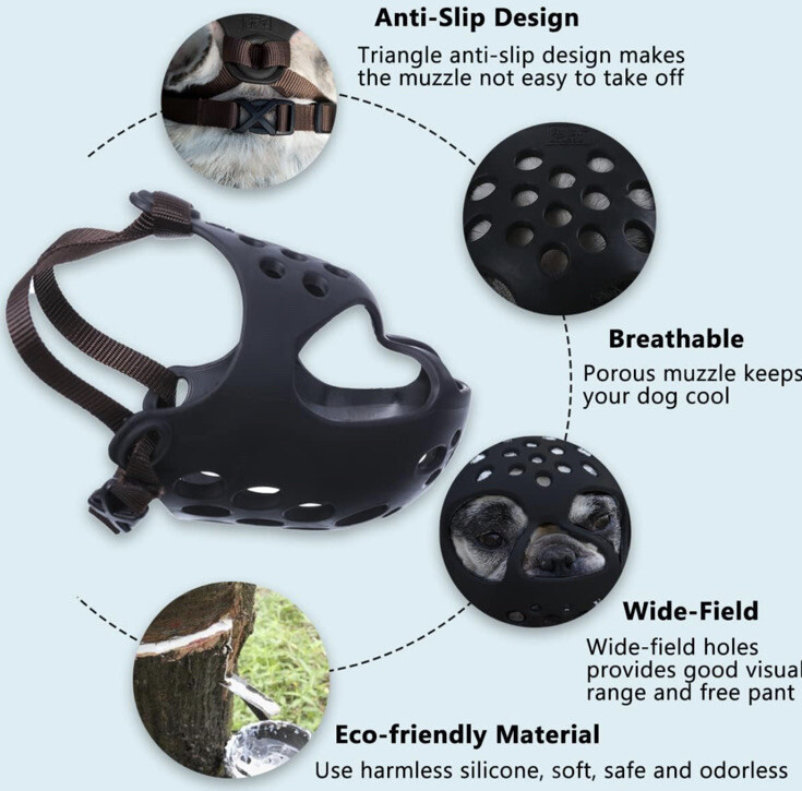 BARKLESS Dog Muzzle for Short Snout Dogs, Soft Silicone Muzzle for Biting Large