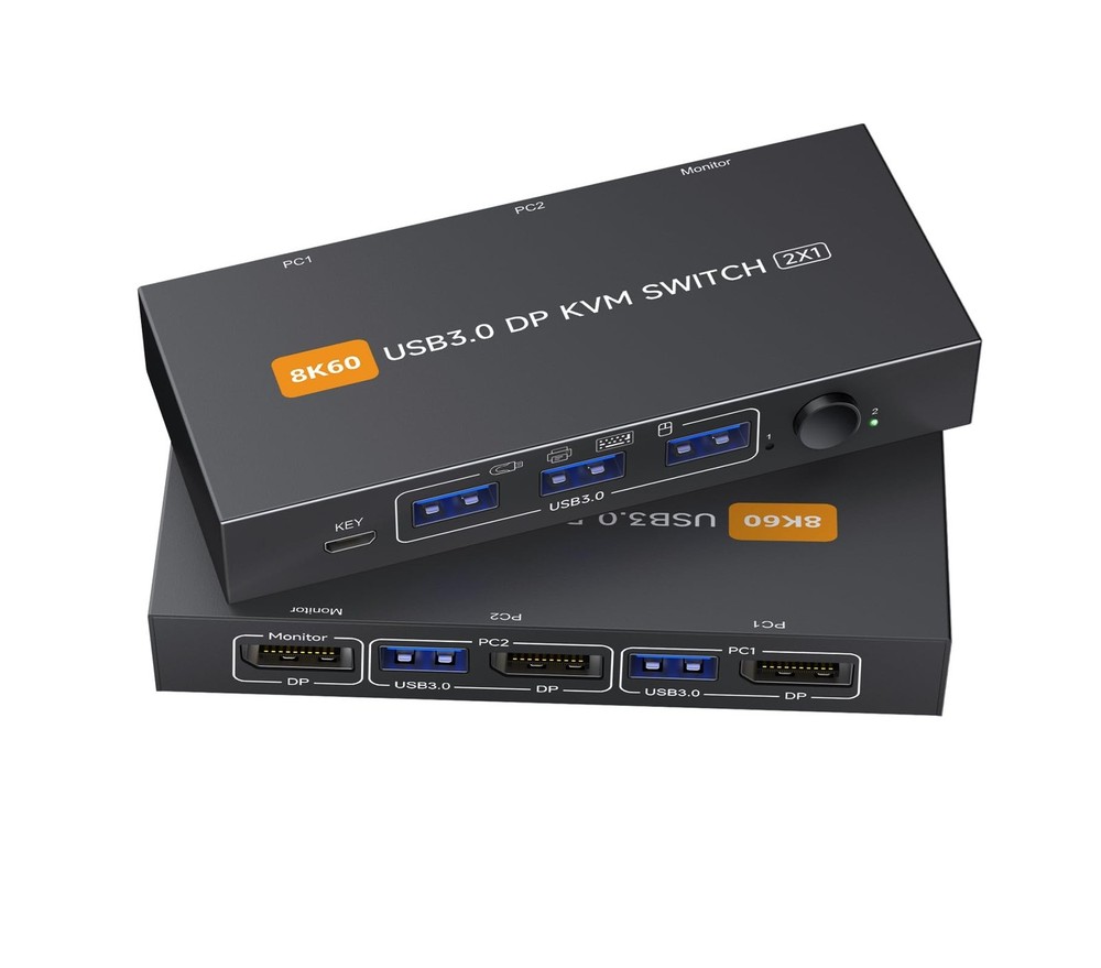 Displayport KVM Switch 1 Monitors 2 Computers 4K@144Hz USB3.0 KVM Switch for ...