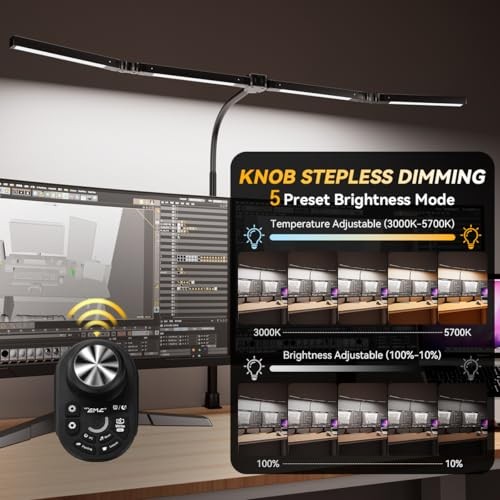 Adjustable LED Desk Lamp – Stepless Dimming & Color Temp Remote Control, Eye