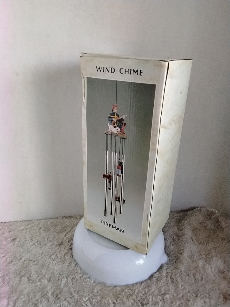 Fireman Wind Chime (2000) Working Fireman And Dalmatian. OPEN BOX NEVER USED.