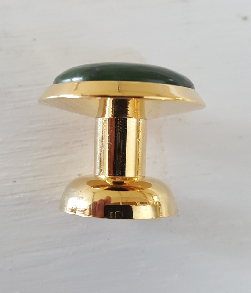 Jade on Brass, Mid-Century drawer pulls, knobs, Alaskan Nephrite 1/2"