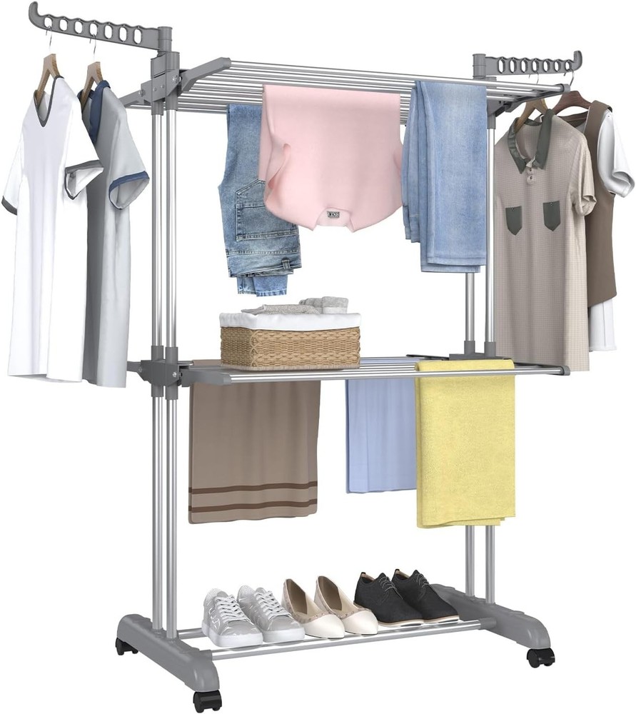 Foldable Stainless Steel Clothes Drying Rack - 3 Tier