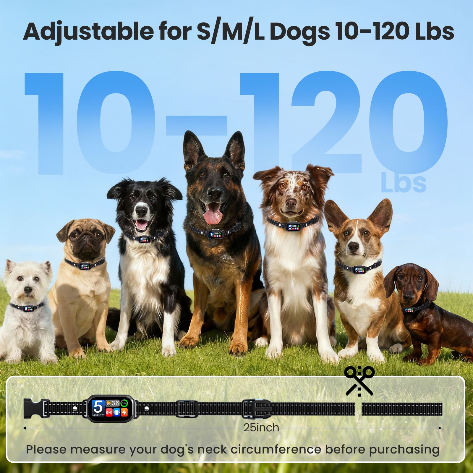 Dog Bark Collar 5 Training Modes Accidental Triggering for 10-120 lbs Dogs NEW