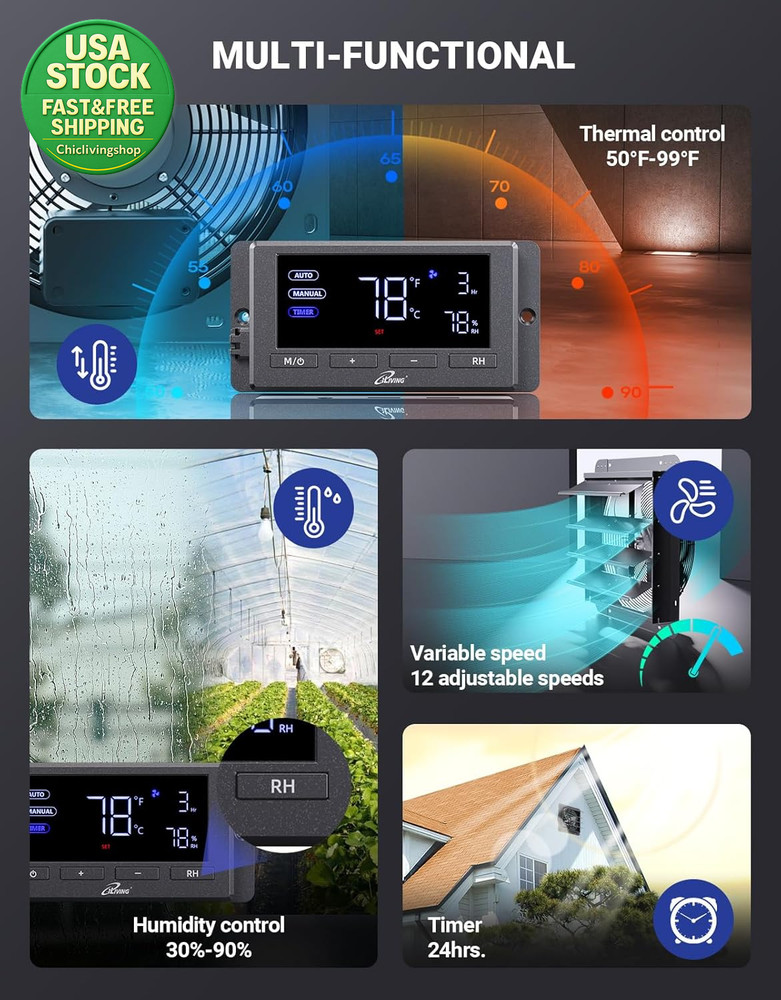 16 Inch Wall Mounted Exhaust Fan Temperature Control Variable Speed
