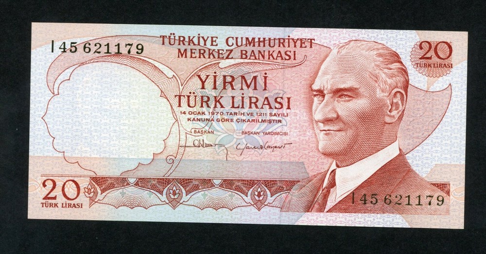 TURKEY 20  LIRA   ( 1974 ) I  PICK # 187b  UNC.