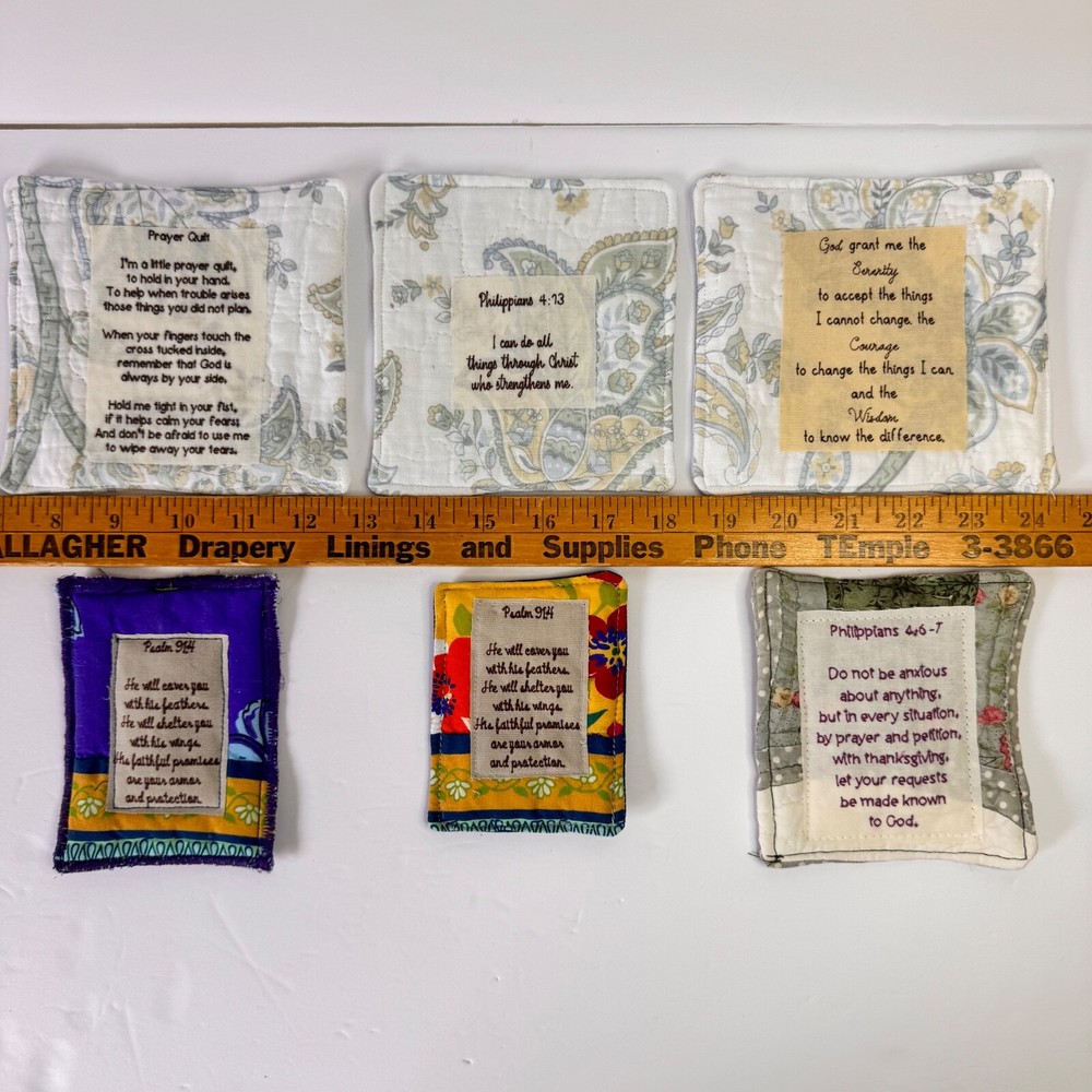 6 Handcrafted Prayer Quilts lot Unique