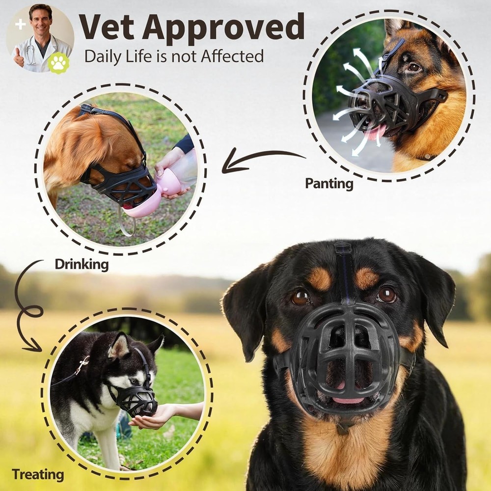 Breathable Dog Muzzle - Adjustable Basket Muzzle for Medium Dogs - Safe Training