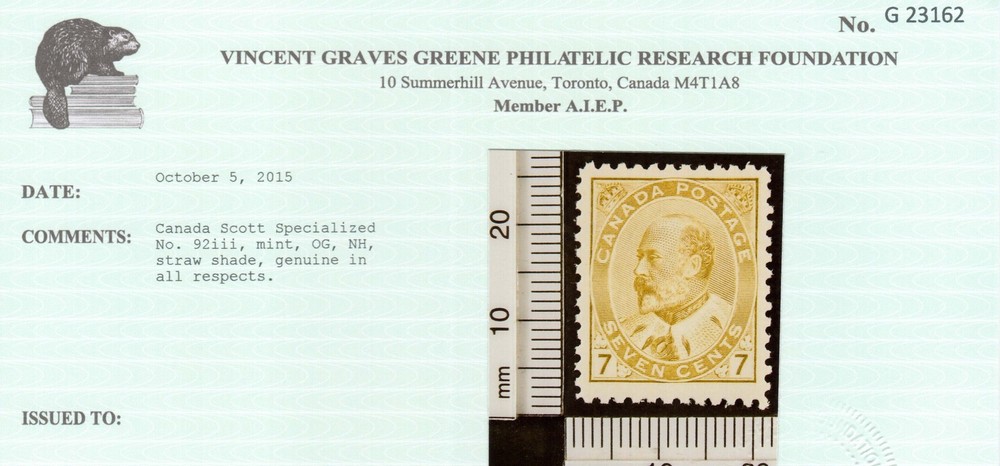 Canada #92iii VF/NH **With Certificate**