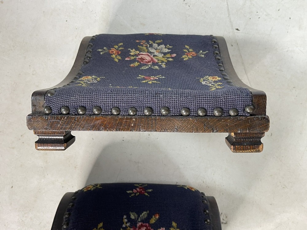 Vintage Needle Point Oak Kneeling Stands