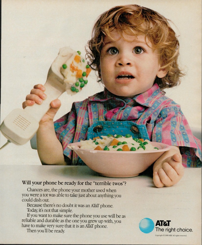 1989 AT&T "terrible twos" Vintage Print Ad (L11)