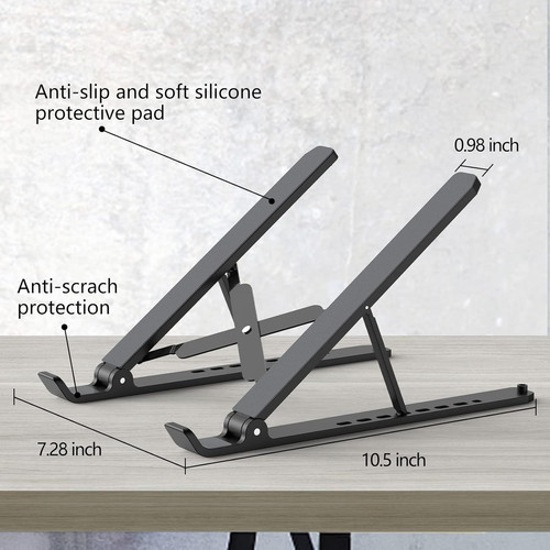 Laptop Stand for Desk, Adjustable Riser ABS+Silicone Foldable Black