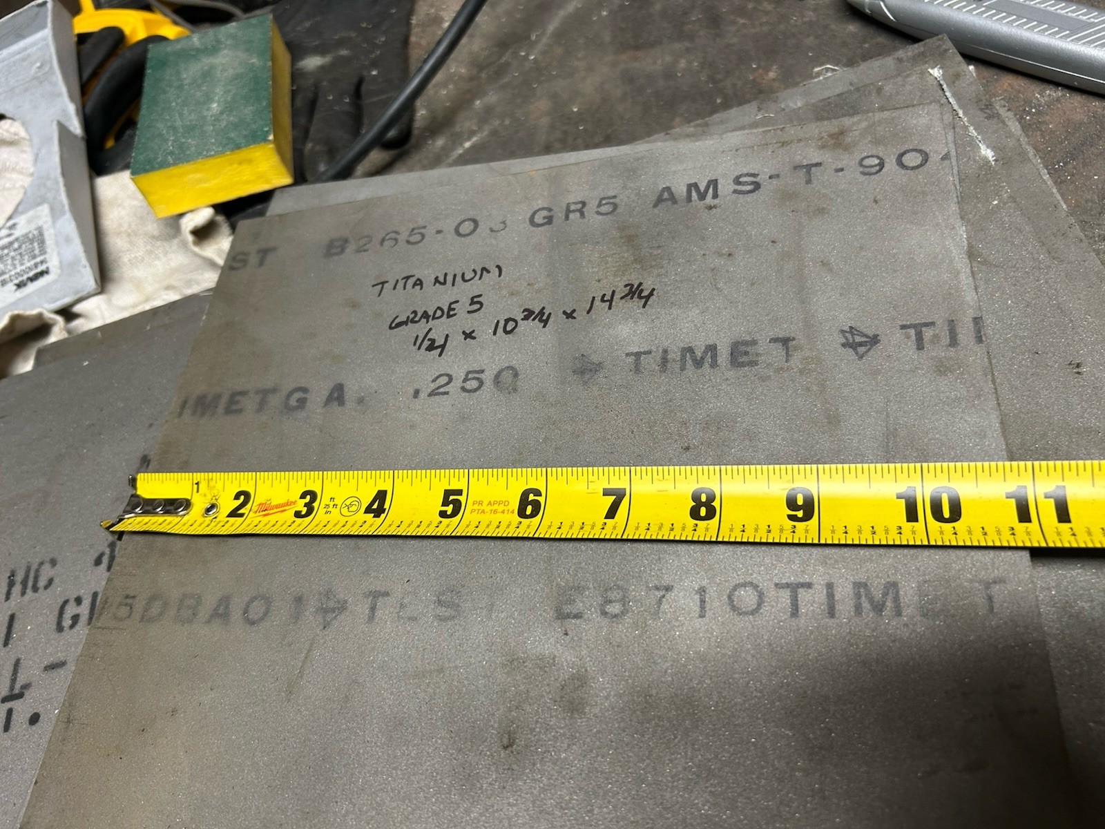 1/4" x 10-3/4" x 14-3/4” Titanium sheet, plate, Grade 5