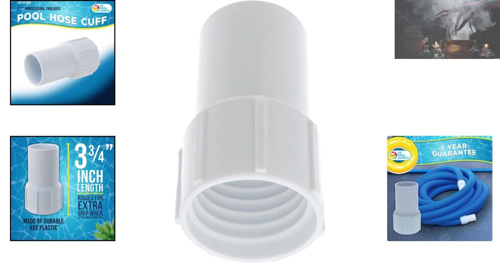 1-1/2" Pool Hose Cuff - Secure Threaded ABS Plastic Replacement for Vacuums