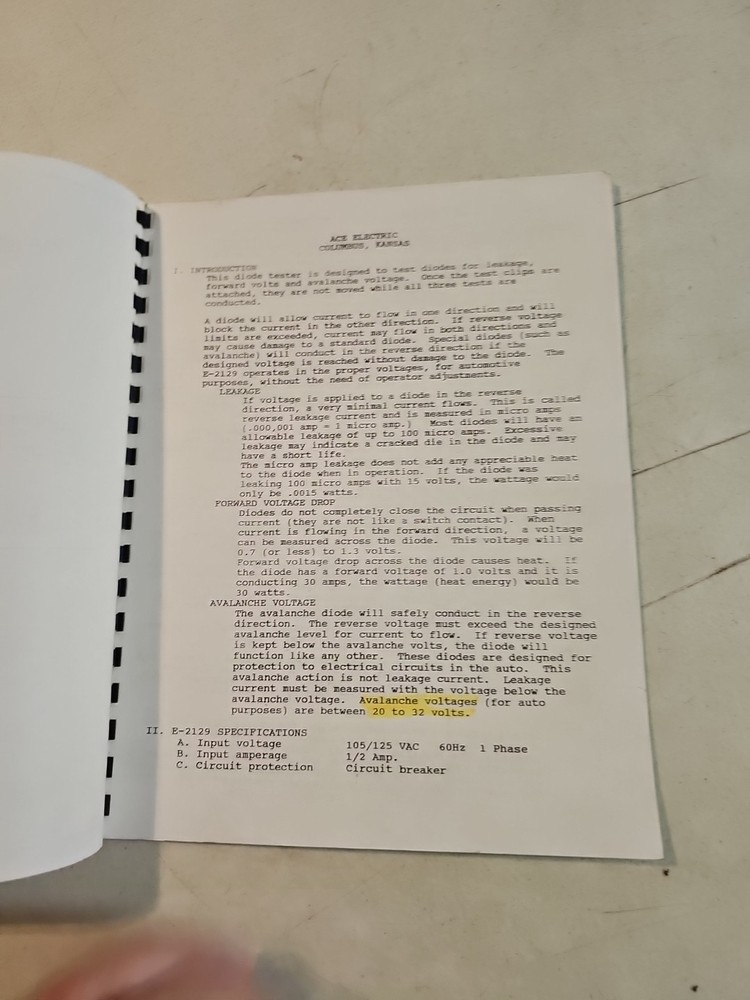 Ace E-2129 Rectifier Tester General Instruction Manual