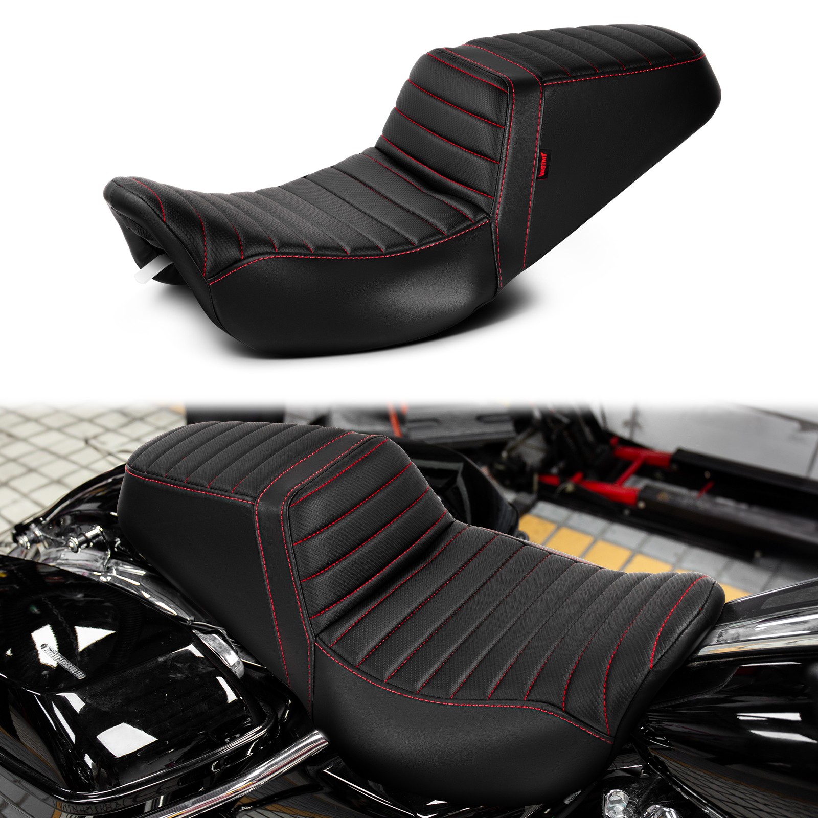 Red Stitching Seat Gel Thicker 1-Piece For Harley Electra / Road Glide 1997-2007