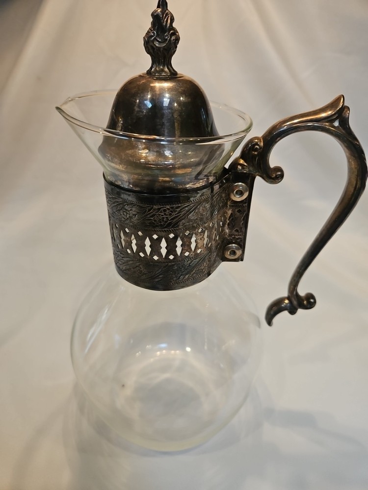Silver-plate Mounted Glass Syrup or Cream Pitcher