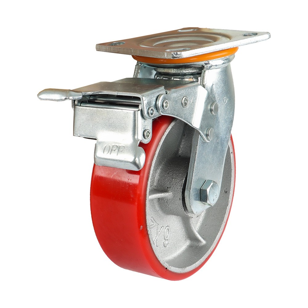 4 Pack 6 Inch Swivel Plate Total Lock Brake Heavy Duty Red Caster Wheels