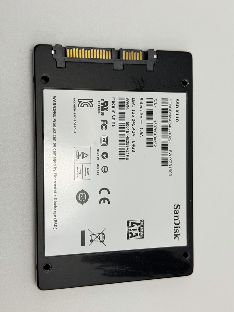 64GB SATA 2.5" SSD - Mixed Brands Sent Randomly, Tested 100% Working, 1pc