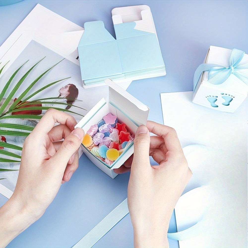 60sets Paper Gift box Wedding tion Folding boxes with Footprints Pattern Blue