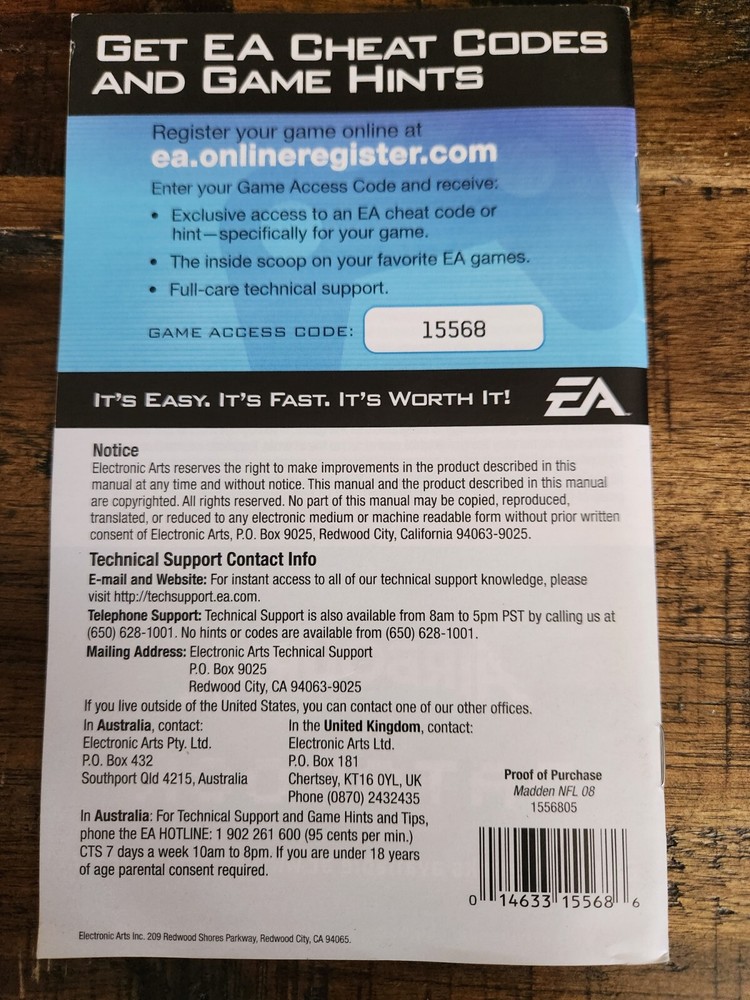 Madden NFL 08 (Microsoft Xbox 360, 2007) Manual