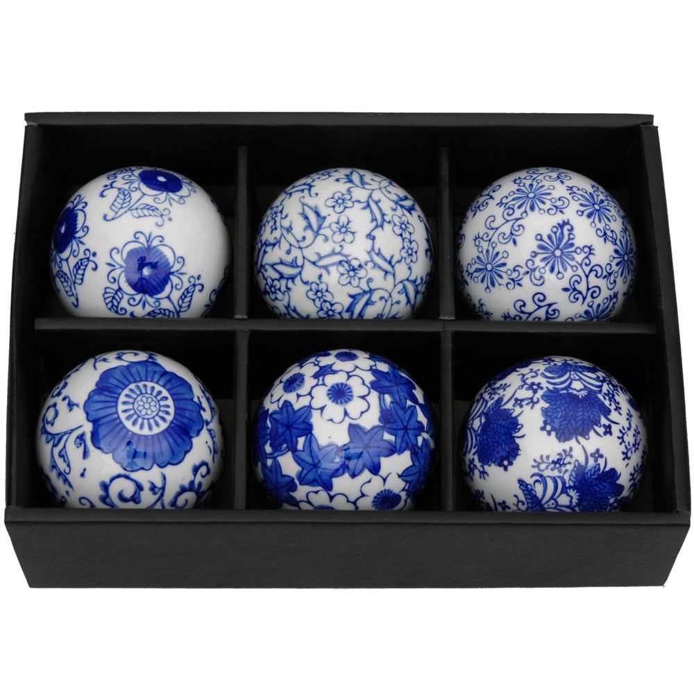3" Blue & White Decorative Porcelain Ball Set