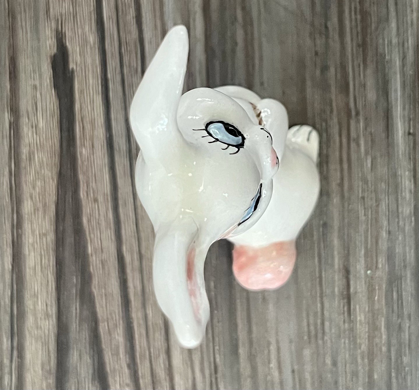 Vntg Mini Bunny Rabbit Dainty Girly Easter Spring Trinket Blue Eyes Figurine