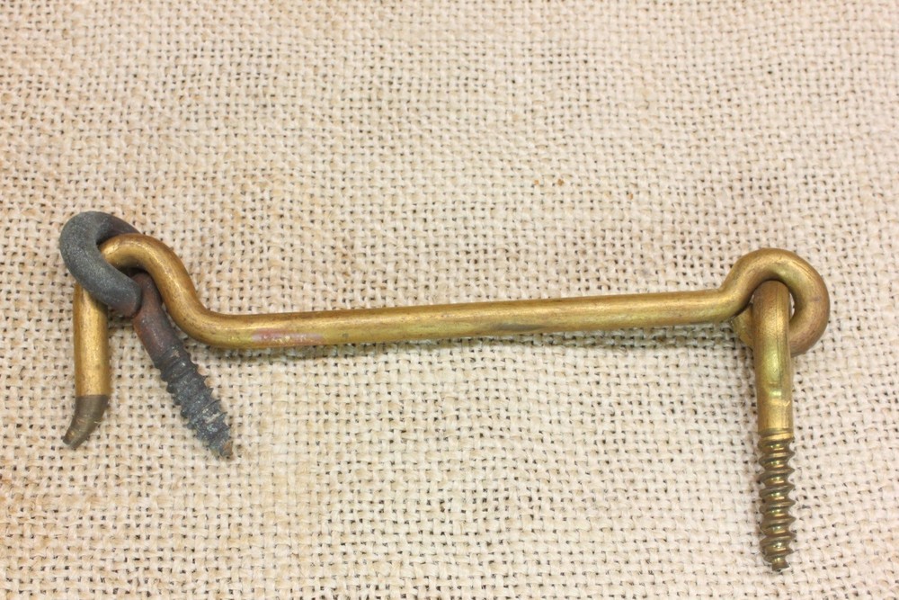Old 4 1/2” Hook And Eye Vintage Solid Brass Latch Catch Door Shutter Outside Use