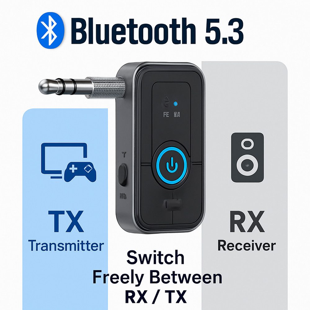 Transmitter Receiver 2 IN 1 Bluetooth 5.3 Wireless Audio 3.5mm USB Aux Adapter