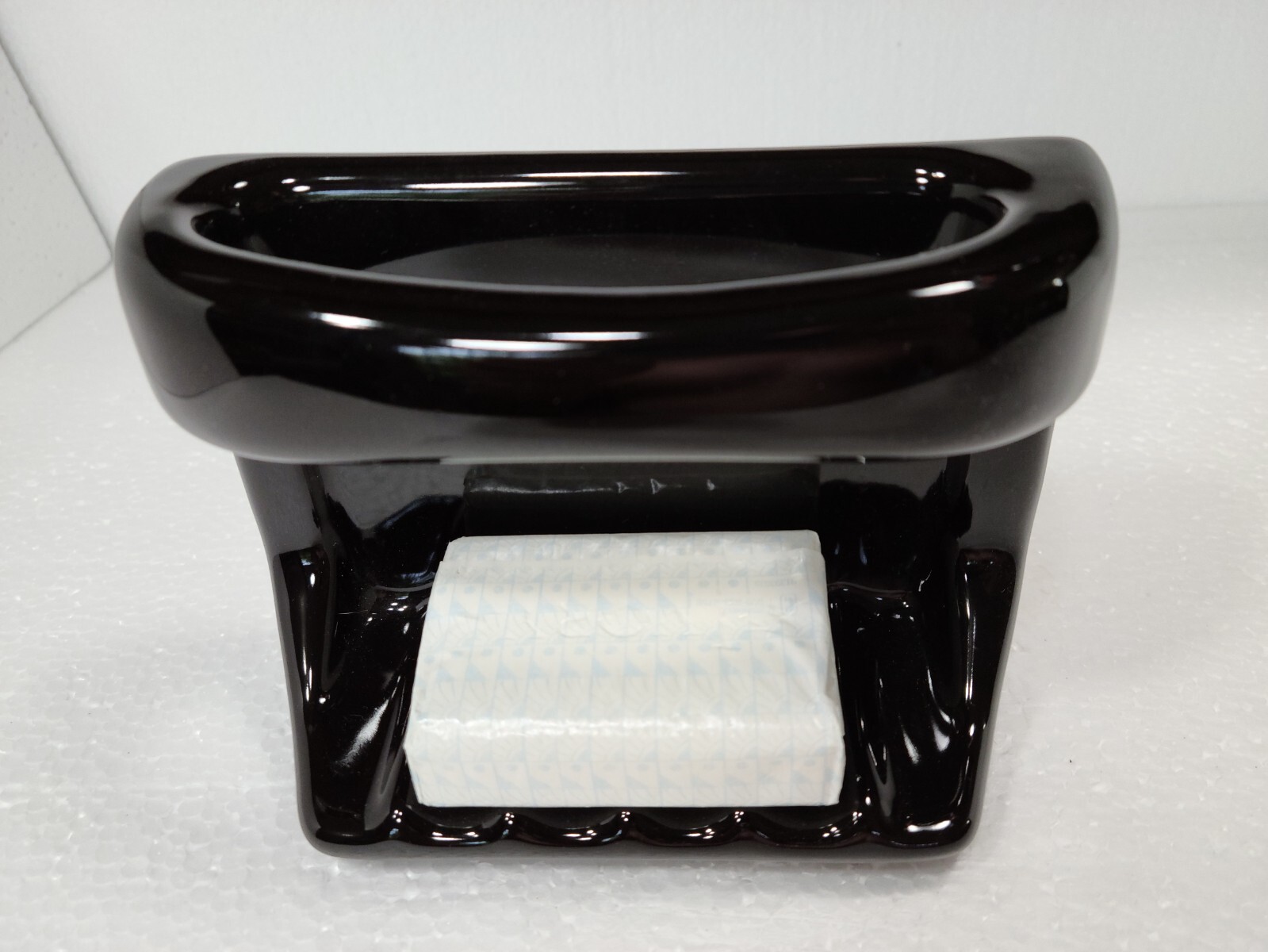 Vintage Black Ceramic Soap Dish Tray Washcloth Holder Shower Cloth Bar