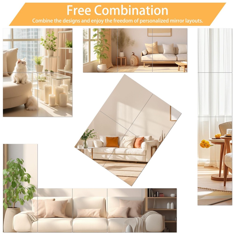 2Pcs Acrylic Mirror Sheet for Wall, 15.7" x 19.6" Large Rectangular Mirror Ti...