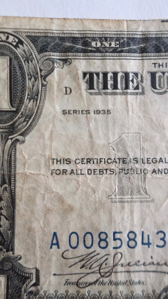 💎 RARE 1935 $1 One Dollar DOUBLE DATE Silver Certificate
