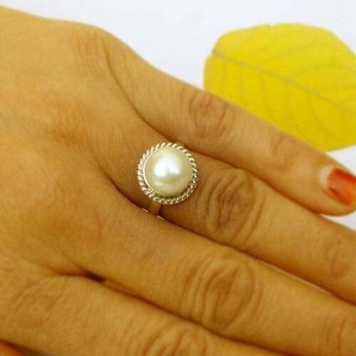 Pearl Gemstone Ring Solid 925 Silver Handmade Statement Boho Ring All Size SR743