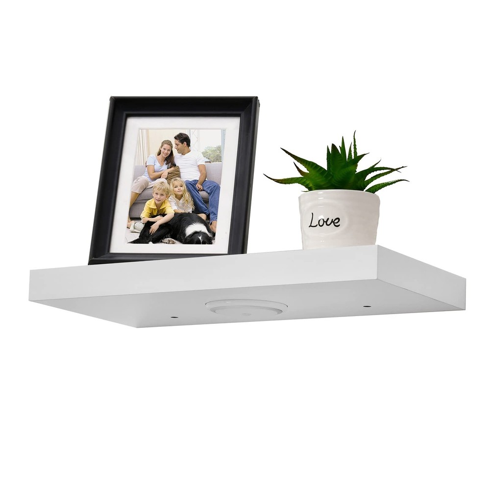 WELLAND White Floating Shelf with Motion Sensor Light, Wall Mounted Storage S...