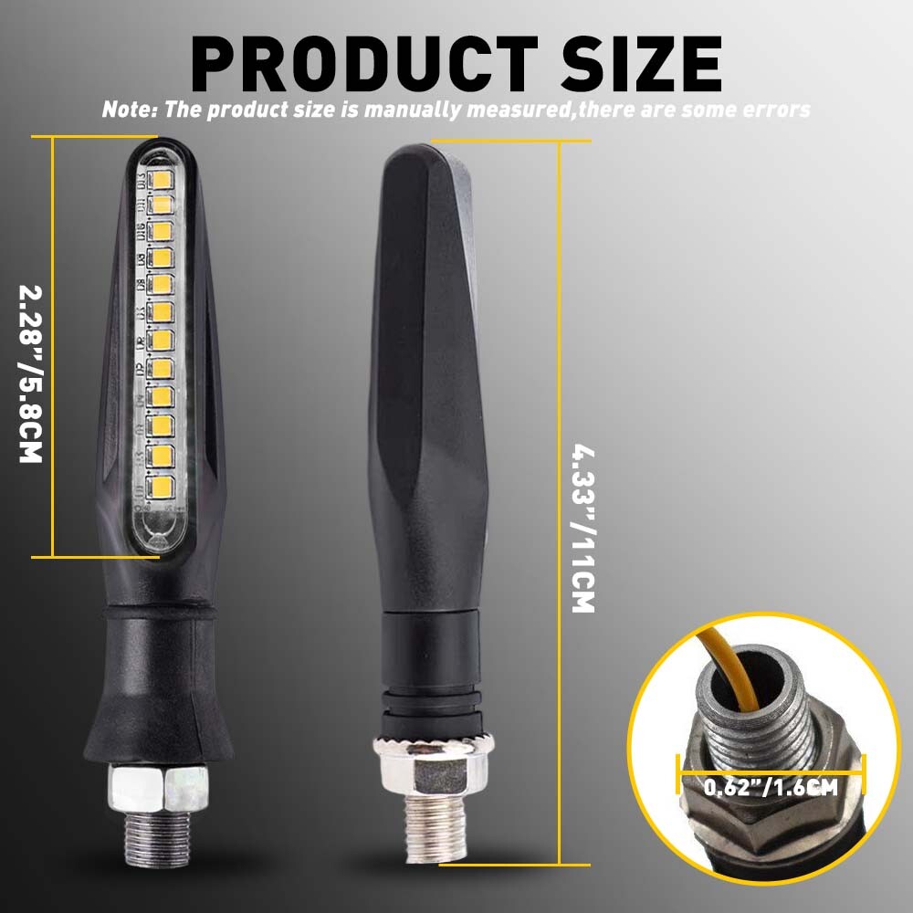 4X Motorcycle Sequential LED Turn Signal Blinker Light Indicator Amber Universal