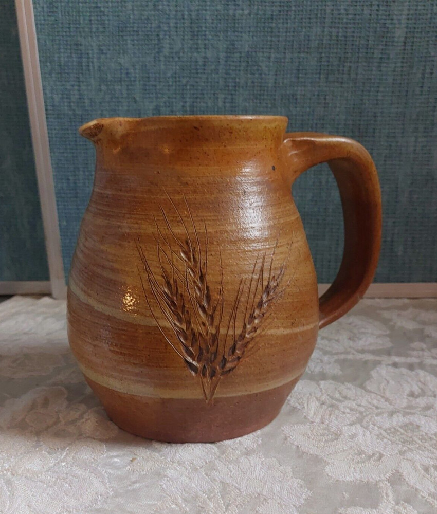 Pitcher Signed Studio Art Pottery Brown Drip Glaze Handcrafted 6"