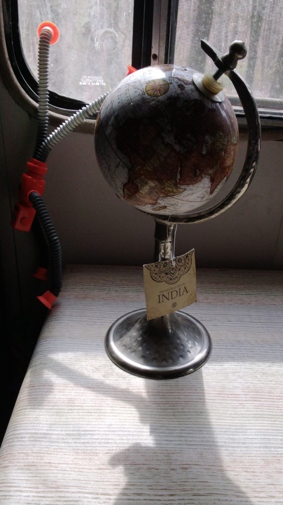 Handcrafted Decorative Tabletop Globe Multicolor with Metal Base Rotating