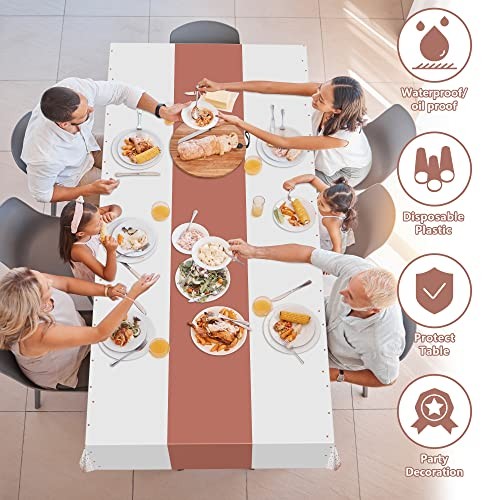 4 Pack Disposable Plastic Table Cloths,Rectangle Table White and Rose Gold