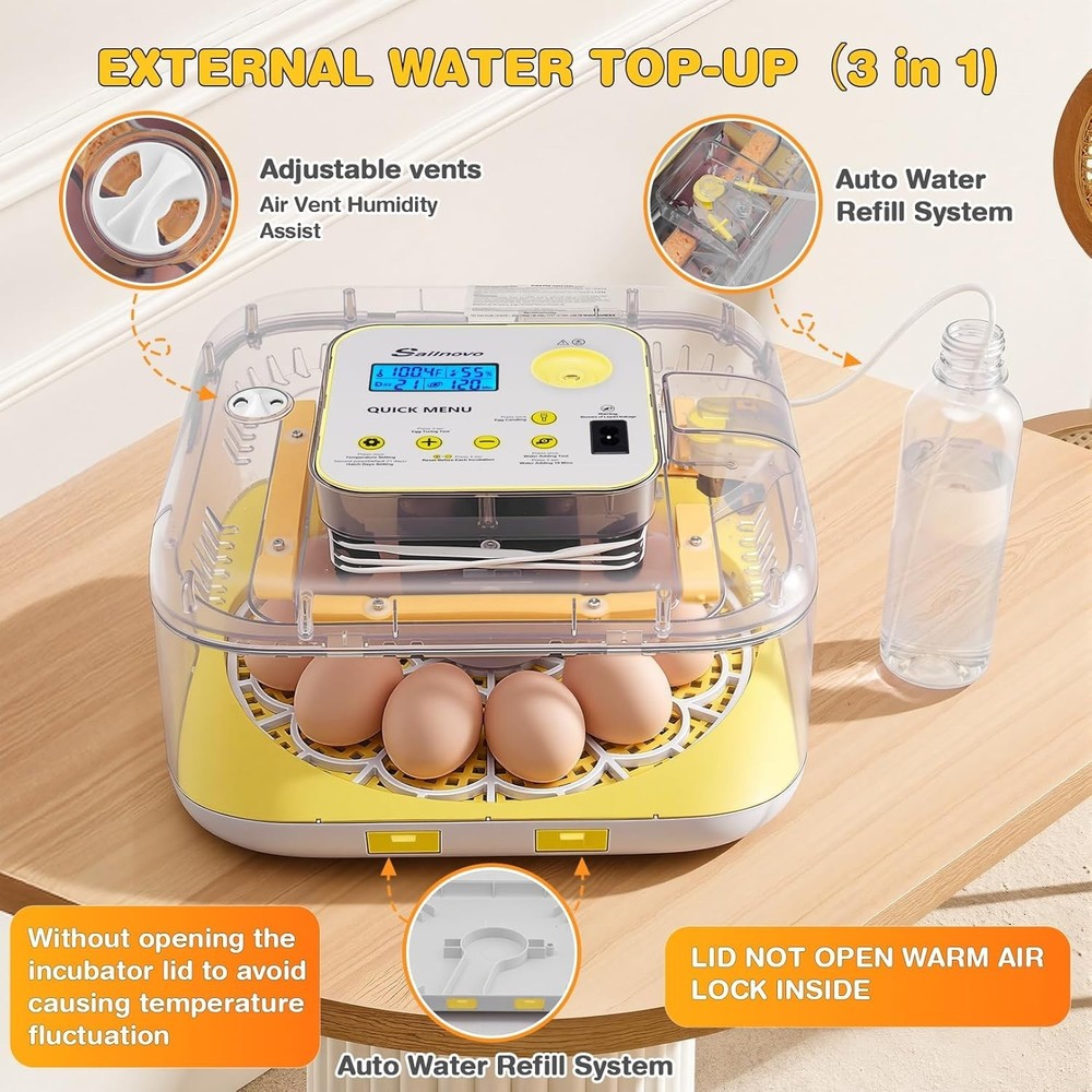 12 Egg Incubator for Hatching Eggs with Automatic Water Refill Humidity Display-