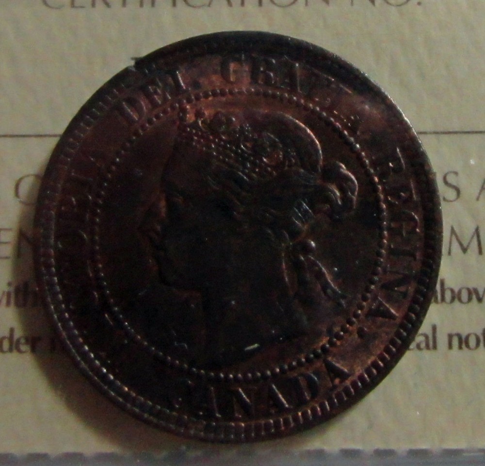 Canada 1901 Large Cent ICCS MS 62 Trace Red Mint Error Cracked Planchet