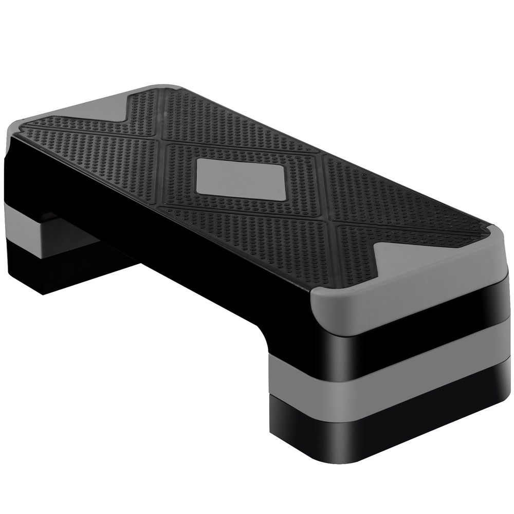Adjustable 27" Aerobic Step Exercise Non-Slip Platform Stepper 4" - 8" Grey