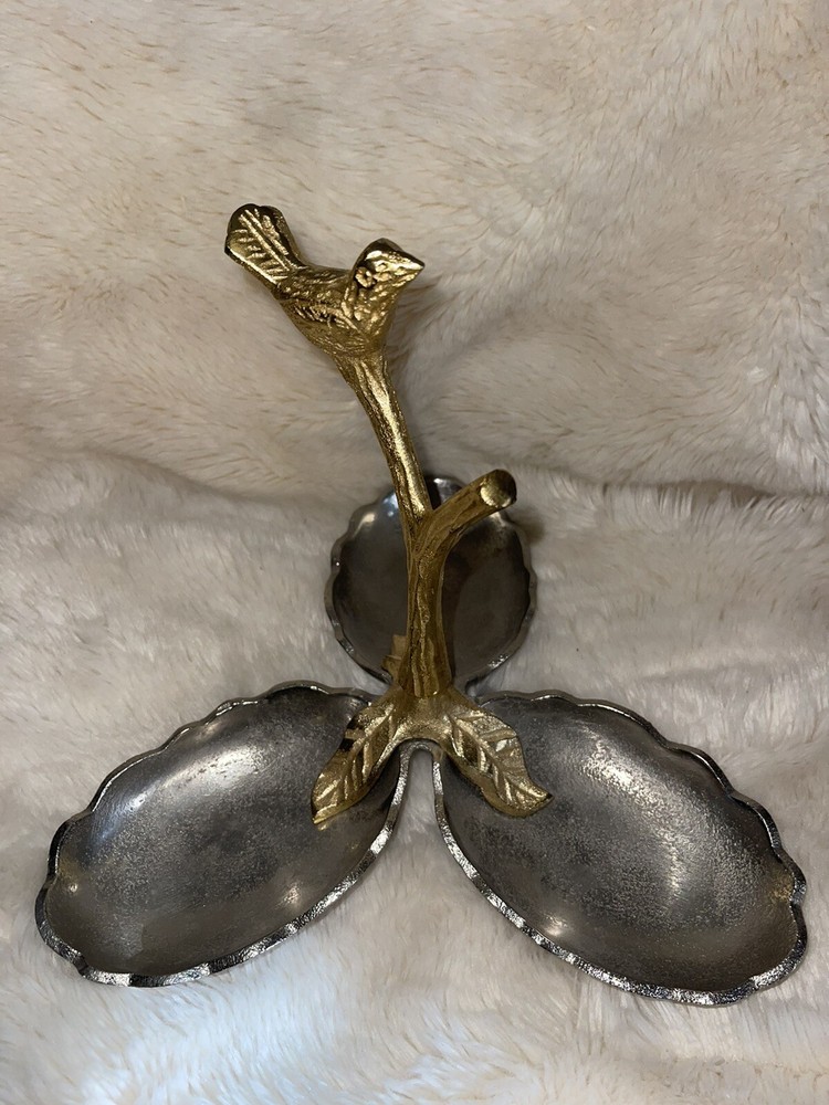 Divided Serving Dish Tray Bird Tree Snack Appetizer Metal Kitchen Decor #12A